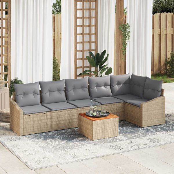 vidaXL Set Divano da Giardino 7 pcs Beige e Grigio Chiaro polyrattan