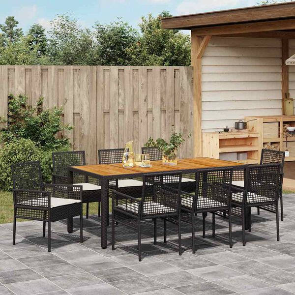 vidaXL Set da Pranzo per Giardino 9 pcs Nero polyrattan