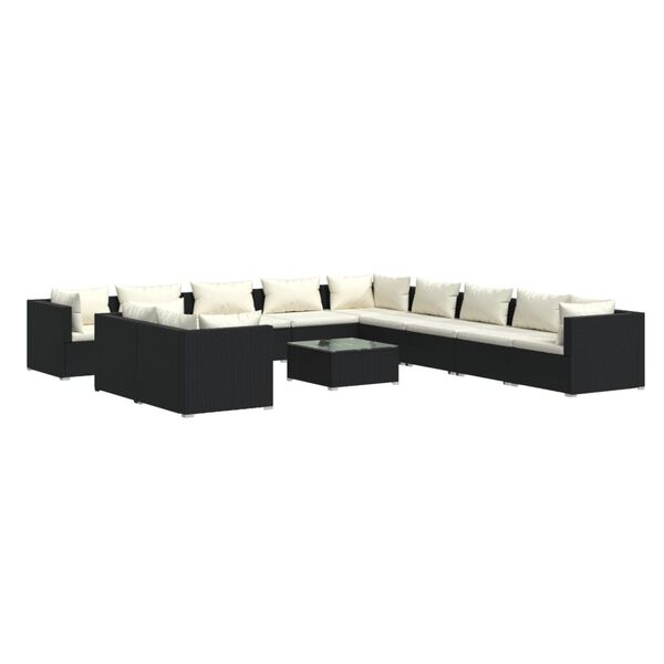 vidaXL Set Divani da Giardino 12 pz con Cuscini in Polyrattan Nero