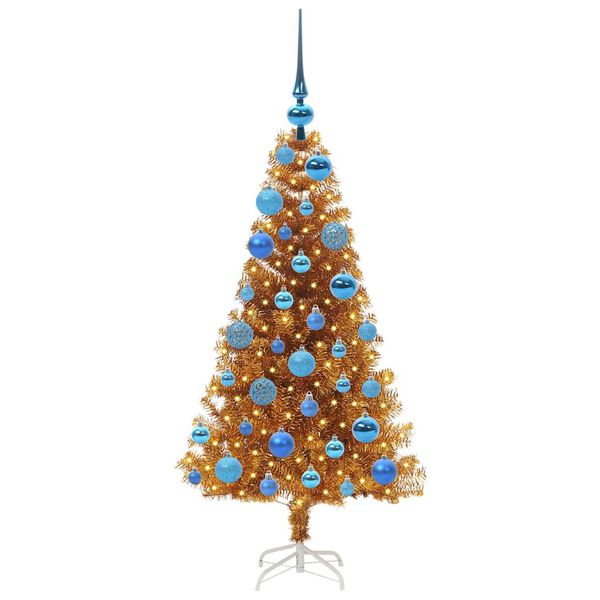 vidaXL Albero di Natale con 150 LED con supporto Oro 120 cm PET