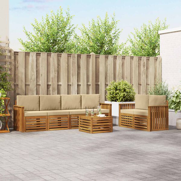 vidaXL Set di divani da esterno con cuscino Naturale e Beige