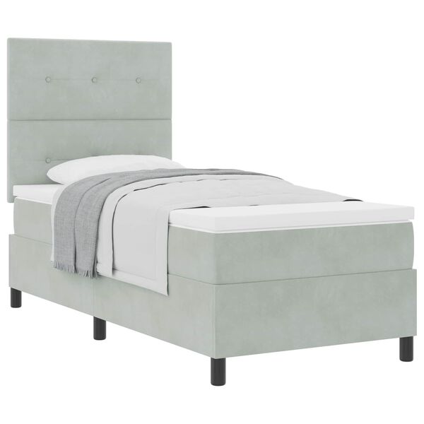 vidaXL Letto a molle con materasso Grigio chiaro 90 x 190 cm Velluto
