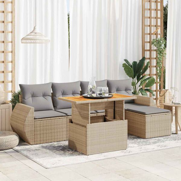 vidaXL Set Divano da Giardino 6 pz con Cuscini Beige in Polyrattan