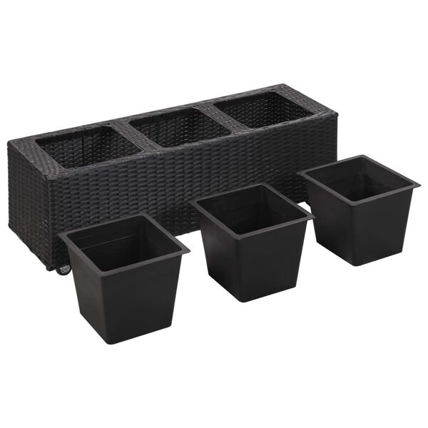 vidaXL Letto Rialzato da Giardino 3 Vasi 100x30x36 cm Polyrattan Nero