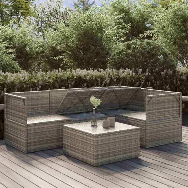 vidaXL Set Divani da Giardino 5 pz con Cuscini in Polyrattan Grigio