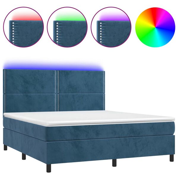 vidaXL Letto a Molle con Materasso e LED Blu Scuro 160x200 cm