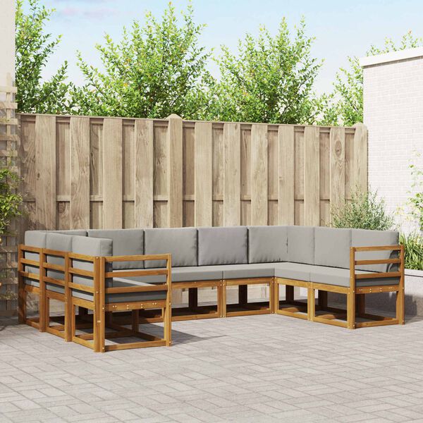 vidaXL Set di divani da esterno 9 pcs Grigio Naturale e Chiaro