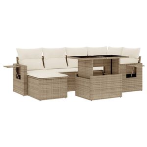 vidaXL Set Divani da Giardino 7 pz con Cuscini Beige in Polyrattan
