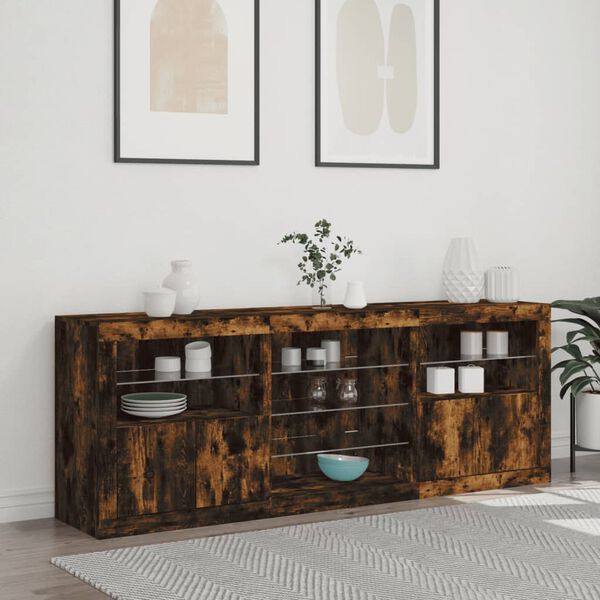 vidaXL Credenza con Luci LED Rovere Fumo 181,5x37x67 cm