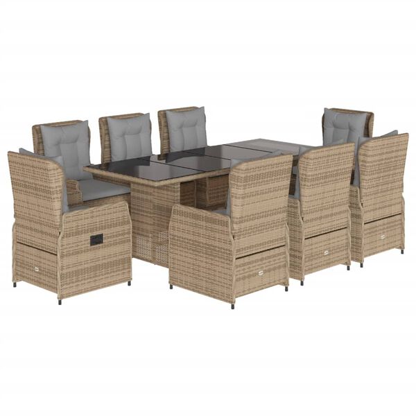 vidaXL Set da Pranzo da Giardino 9 pz con Cuscini Beige in Polyrattan