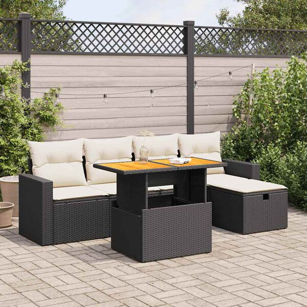 vidaXL Set Divano da Giardino 6 pz con Cuscini Nero Polyrattan Acacia