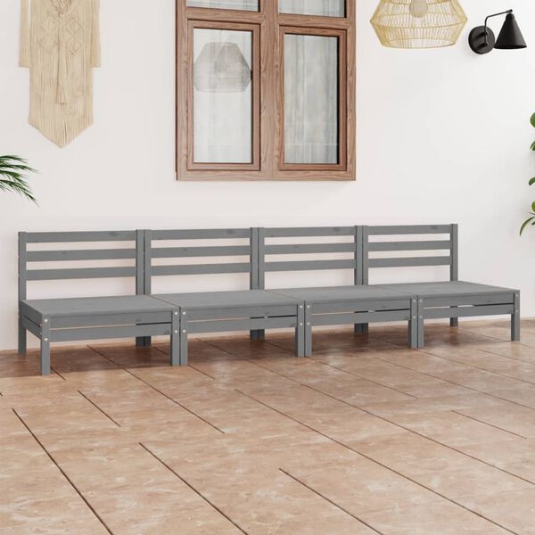 vidaXL Set Divani da Giardino 4 pz Grigio in Legno Massello di Pino