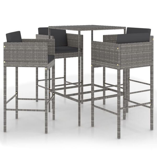vidaXL Set da Bar da Giardino 5 pz con Cuscini in Polyrattan Grigio