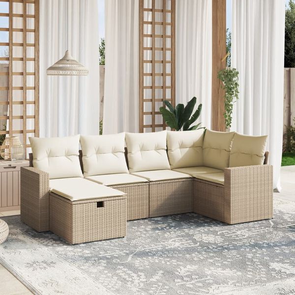 vidaXL Set Divano da Giardino 6 pz con Cuscini Beige in Polyrattan