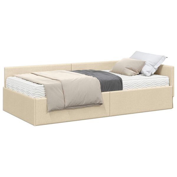 vidaXL Struttura Letto Angolare con Materasso 2 pcs Crema Tessuto