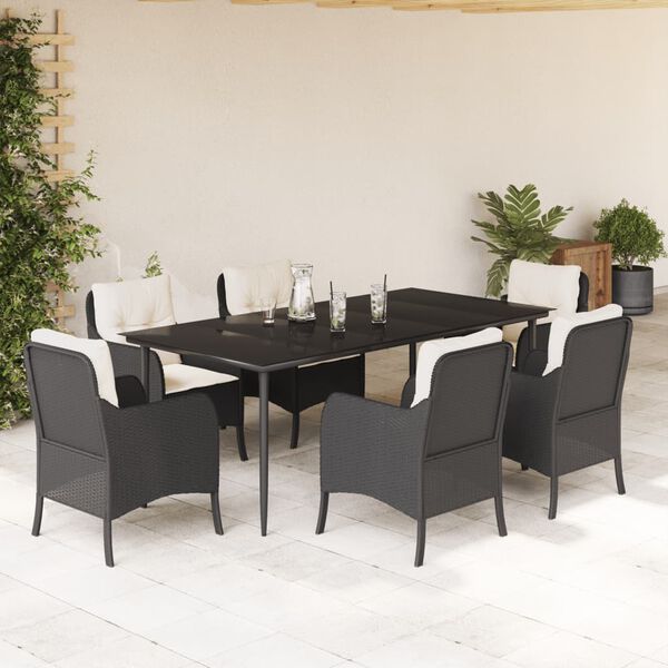vidaXL Set da Pranzo da Giardino 7 pz Nero con Cuscini in Polyrattan