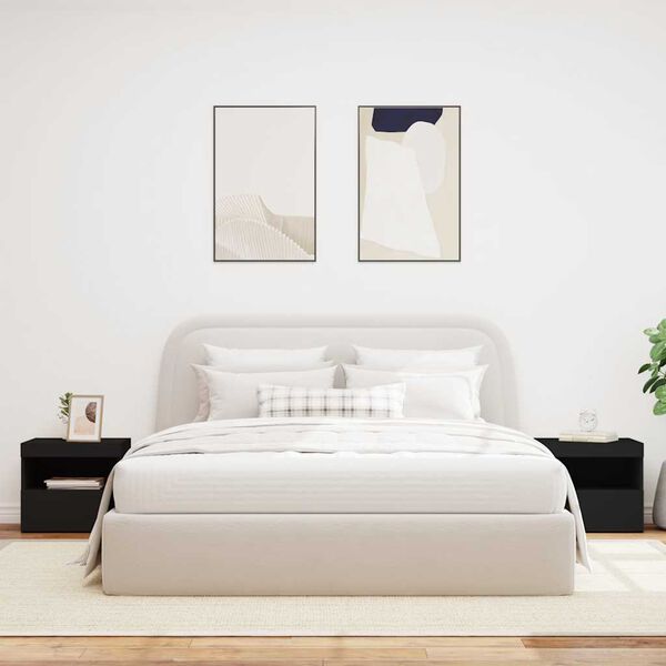 vidaXL Comodini con Luci LED 2pz Neri 50x40x45 cm