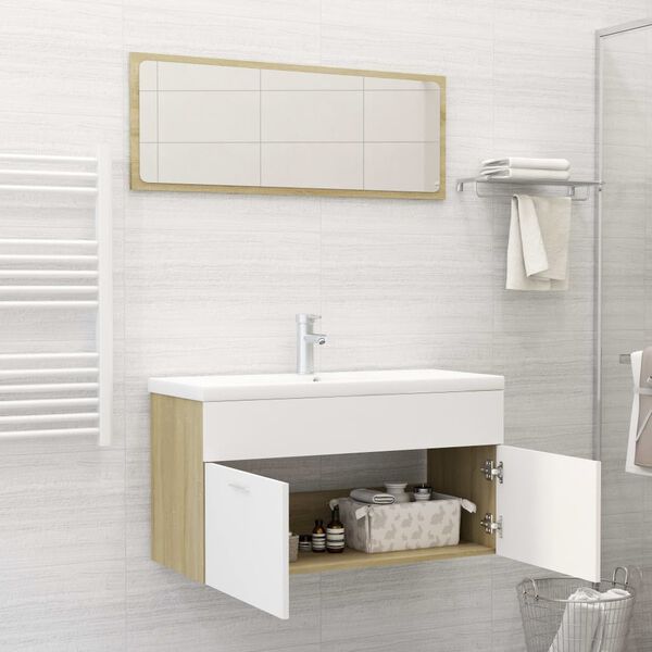 vidaXL Set Mobili da Bagno Bianco e Rovere Sonoma in Truciolato