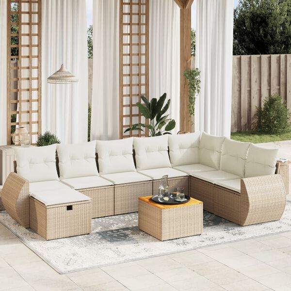 vidaXL Set Divano da Giardino 9 pz con Cuscini Beige in Polyrattan