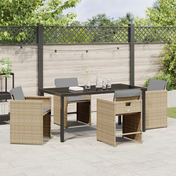 vidaXL Set da Pranzo per Giardino con cuscino 5 pcs Beige polyrattan