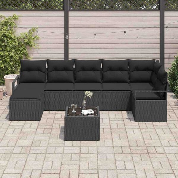 vidaXL Set di divani con cuscino 8 pcs Nero polyrattan