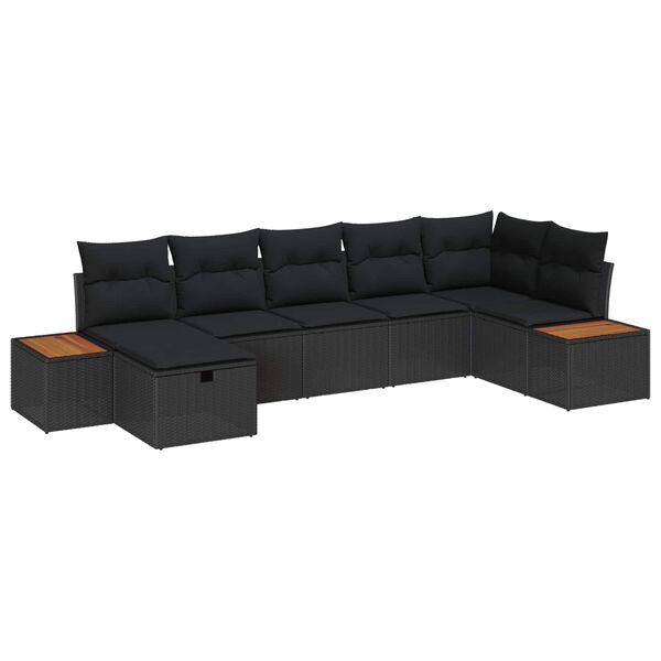 vidaXL Set Divano da Giardino con cuscino Nero polyrattan