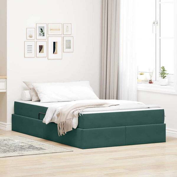 vidaXL Letto con contenitore e materasso Verde Scuro 120 x 200 cm