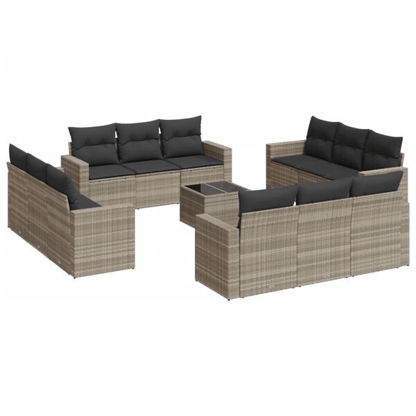 vidaXL Set Divani Giardino 13 pz con Cuscini Grigio Chiaro Polyrattan