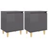 vidaXL Comodini Gambe in Legno Massello 2pz Grigio Lucido 40x30x50 cm