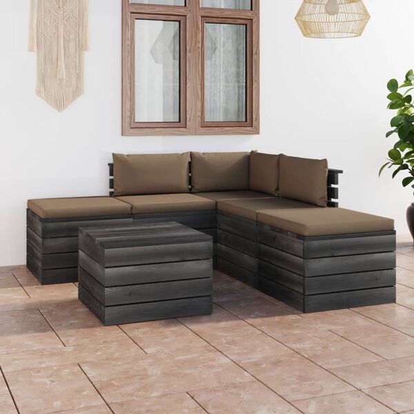 vidaXL Set Divani da Giardino su Pallet 6 pz con Cuscini Massello Pino
