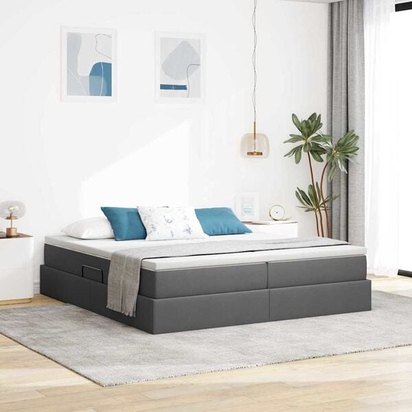 vidaXL Letto con contenitore e materasso Grigio scuro 180 x 200 cm
