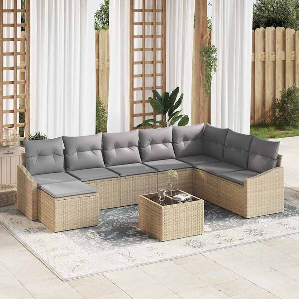 vidaXL Set di divani con cuscino 9 pcs Beige polyrattan