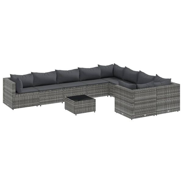 vidaXL Set Divano da Giardino 10 pz con Cuscini Grigio in Polyrattan
