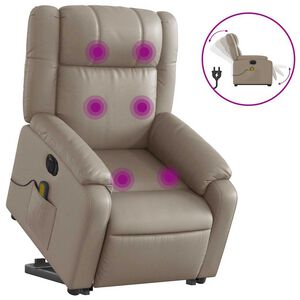 vidaXL Poltrona Alzapersona Massaggio Elettrica Cappuccino Similpelle
