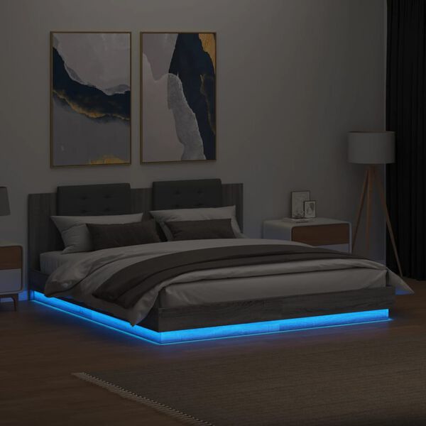 vidaXL Giroletto con Testiera e LED Grigio Sonoma 160x200 cm