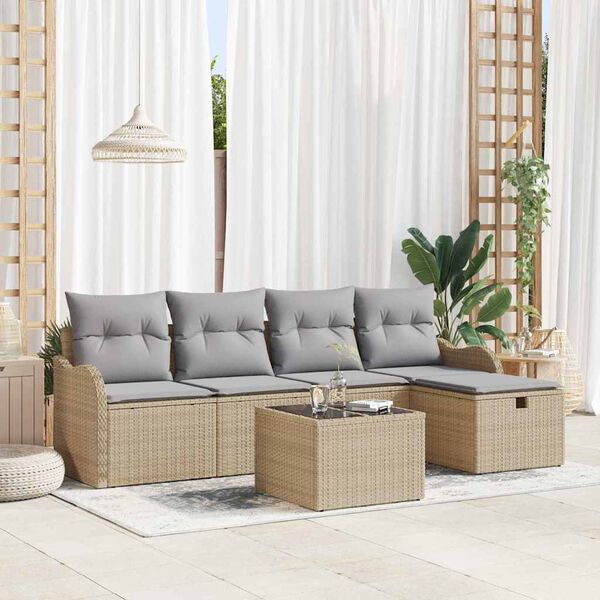 vidaXL Set Divano da Giardino 6 pcs Beige e Grigio Chiaro polyrattan
