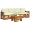 vidaXL Set divani 5 pcs Naturale e Crema Legno di Acacia Massello