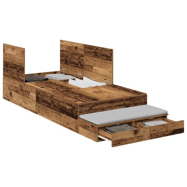 vidaXL Struttura letto con contenitore Legno vecchio 90 cm
