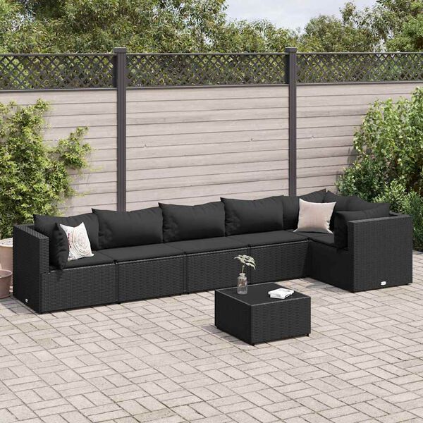 vidaXL Set Salotto da Giardino con Cuscini 7pz Nero Polyrattan