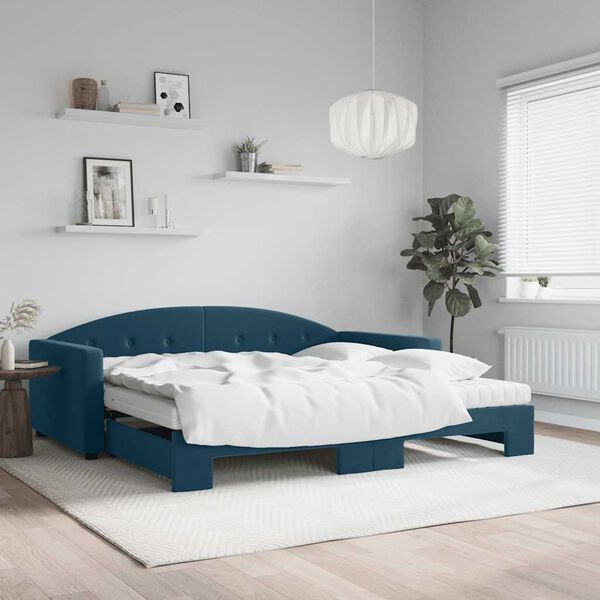 vidaXL Divano Letto Estraibile con Materassi Blu 100x200 cm Velluto