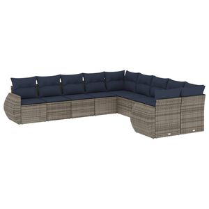 vidaXL Set Divani da Giardino 10 pz con Cuscini Grigio in Polyrattan