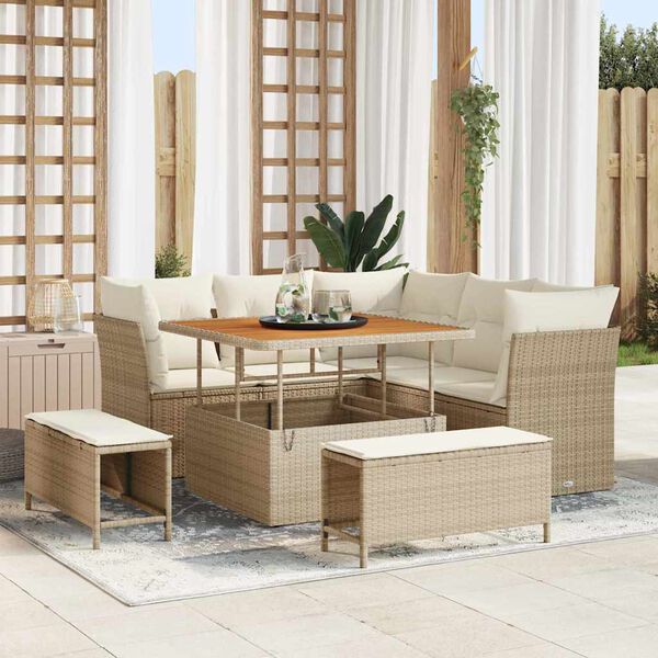 vidaXL Set Divano da Giardino con cuscino 8 pcs beige e panna