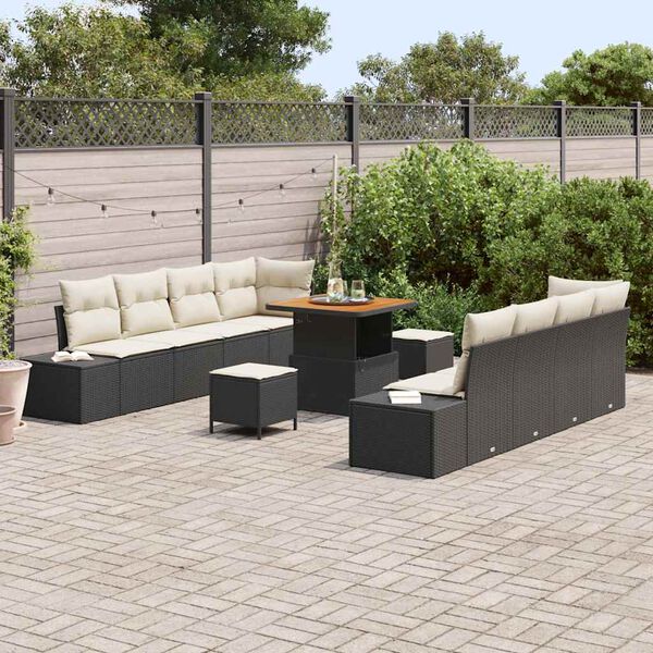 vidaXL Set Divano da Giardino con cuscino 11 pcs Nero Poly Rattan
