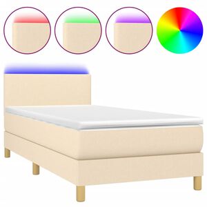 vidaXL Letto a Molle con Materasso e LED Crema 90x200 cm in Tessuto