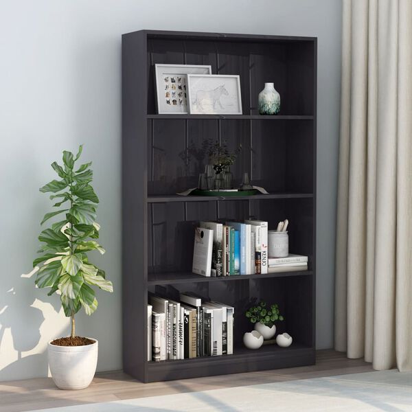 vidaXL Libreria 4 Ripiani Grigio Lucido 80x24x142 cm Legno Multistrato