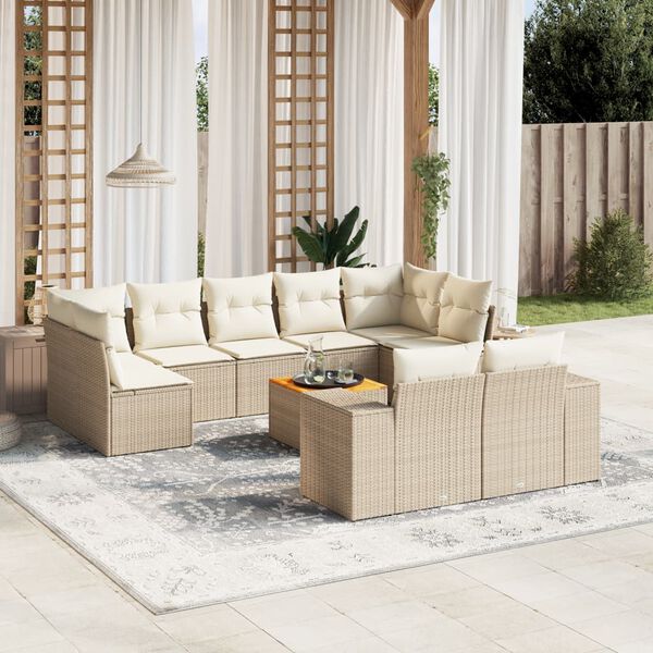 vidaXL Set Divano da Giardino 10 pz con Cuscini Beige in Polyrattan