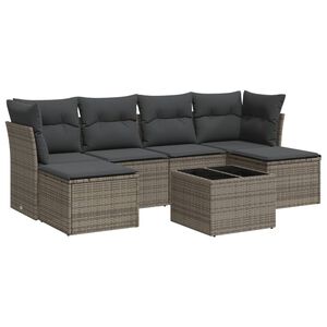 vidaXL Set Divani da Giardino 7 pz con Cuscini Grigio in Polyrattan