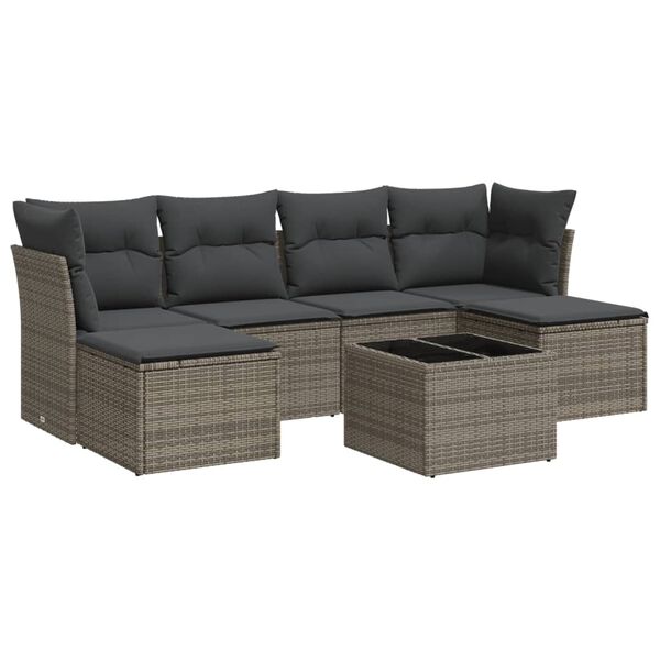 vidaXL Set Divani da Giardino 7 pz con Cuscini Grigio in Polyrattan