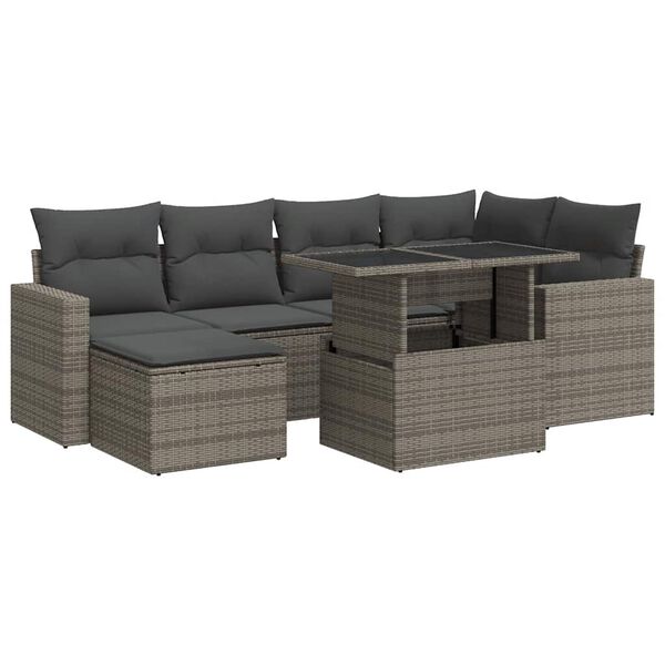 vidaXL Set Divani da Giardino 7 pz con Cuscini Grigio in Polyrattan