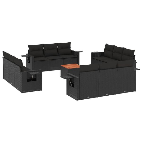 vidaXL Set Divani da Giardino 13pz con Cuscini Nero in Polyrattan